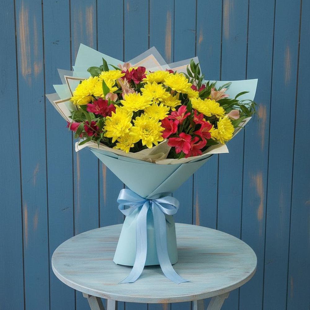 Букет цветов из: Альстромерии и Хризантемы в Верхние Киги