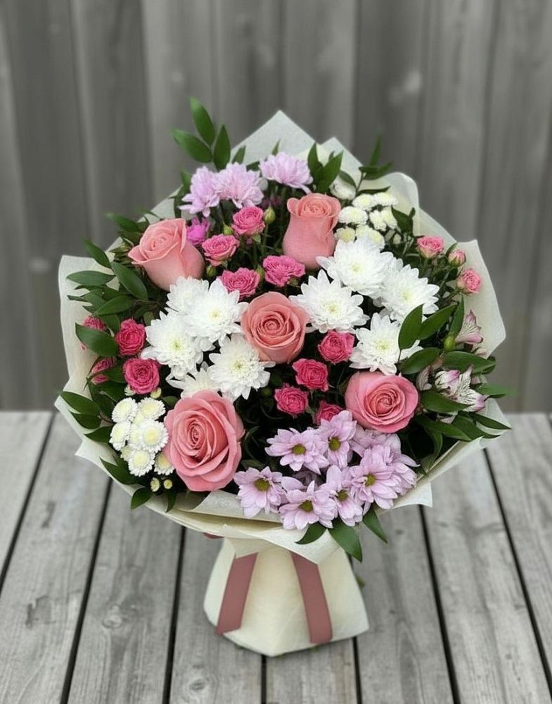 Букет цветов из: Альстромерии, Гвоздики, Розы и Хризантемы в Верхние Киги