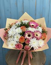 Букет цветов из:  Розы, Герберы и Хризантемы в Верхние Киги