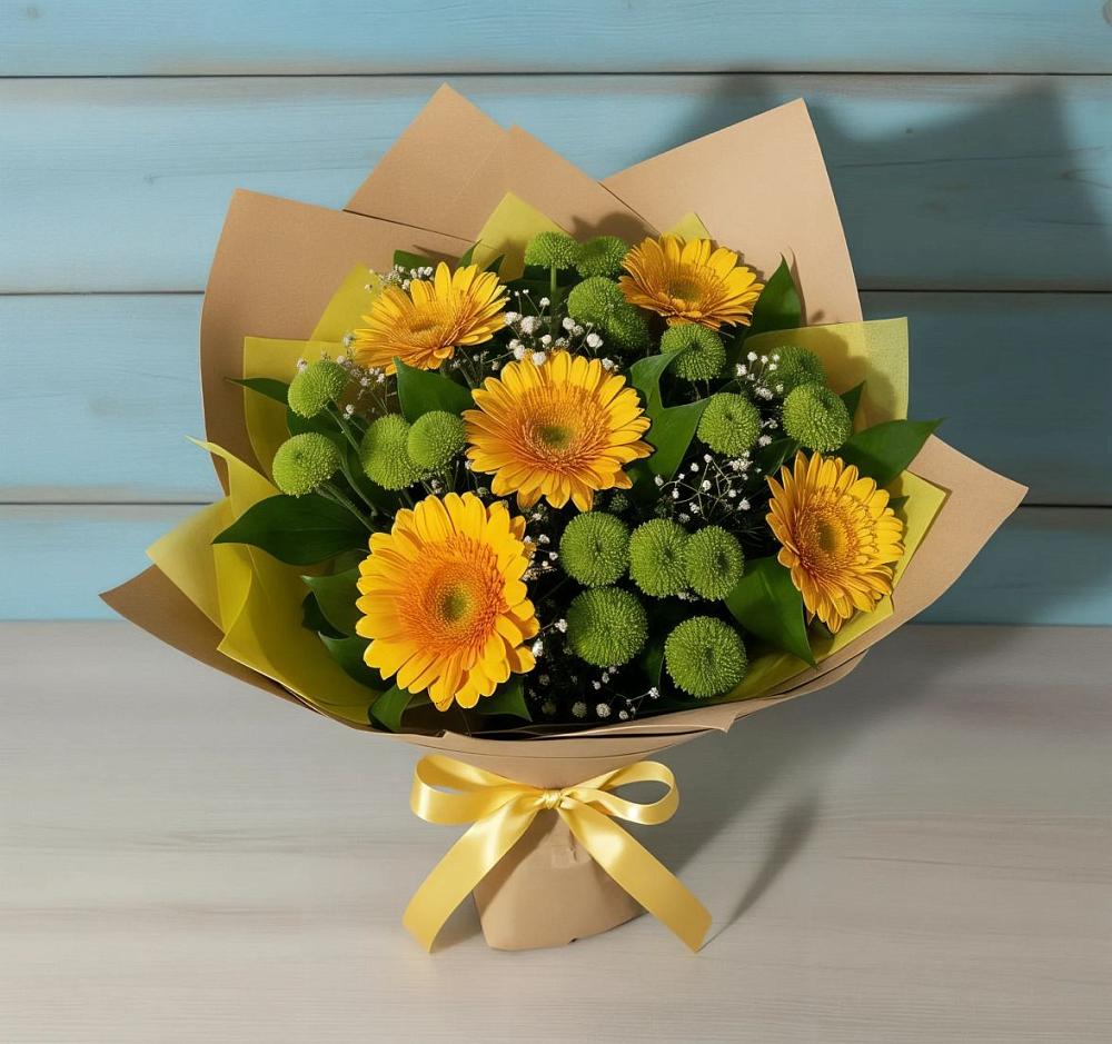 Букет цветов из: Герберы и Хризантемы в Верхние Киги