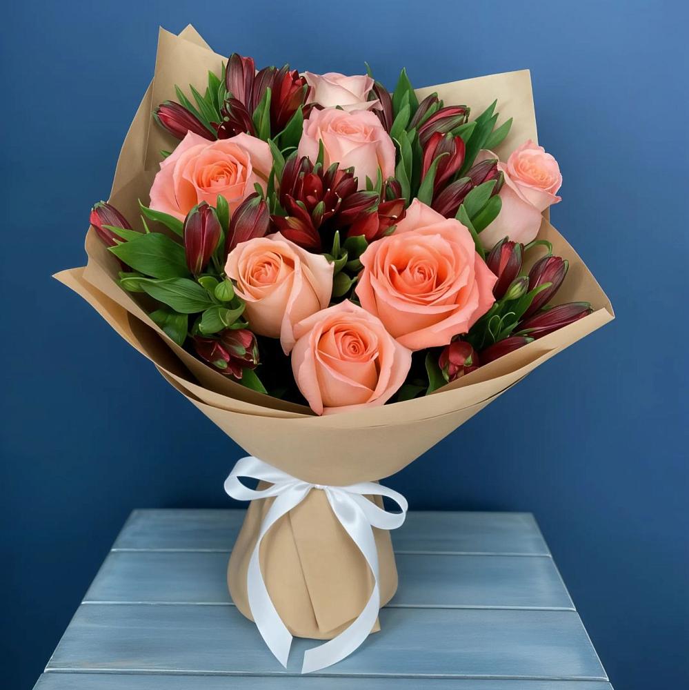 Букет цветов из: Розы и Альстромерии в Верхние Киги