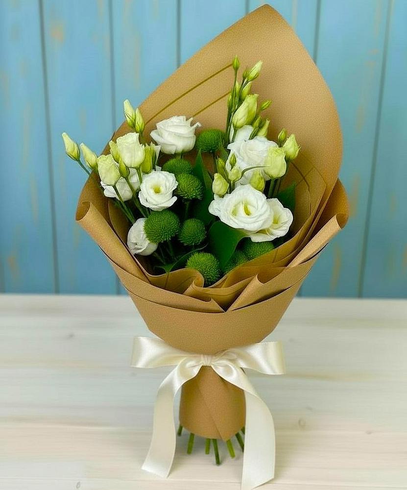 Букет цветов из: Хризантемы и Лизиантусы в Верхние Киги