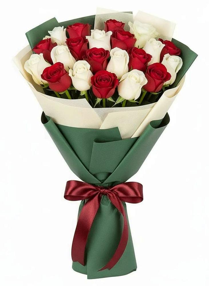 Букет Микс из красных и белых роз в Верхние Киги