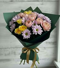 Букет цветов из:  Хризантемы и Розы в Верхние Киги