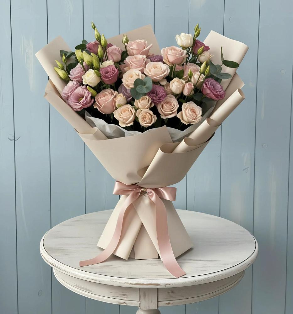 Букет цветов из: Розы и Лизиантусы в Верхние Киги