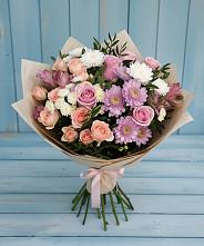 Букет цветов из:  Хризантемы, Розы и Альстромерии в Верхние Киги