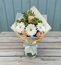 Букет цветов из:  Герберы, Розы и Хризантемы в Верхние Киги