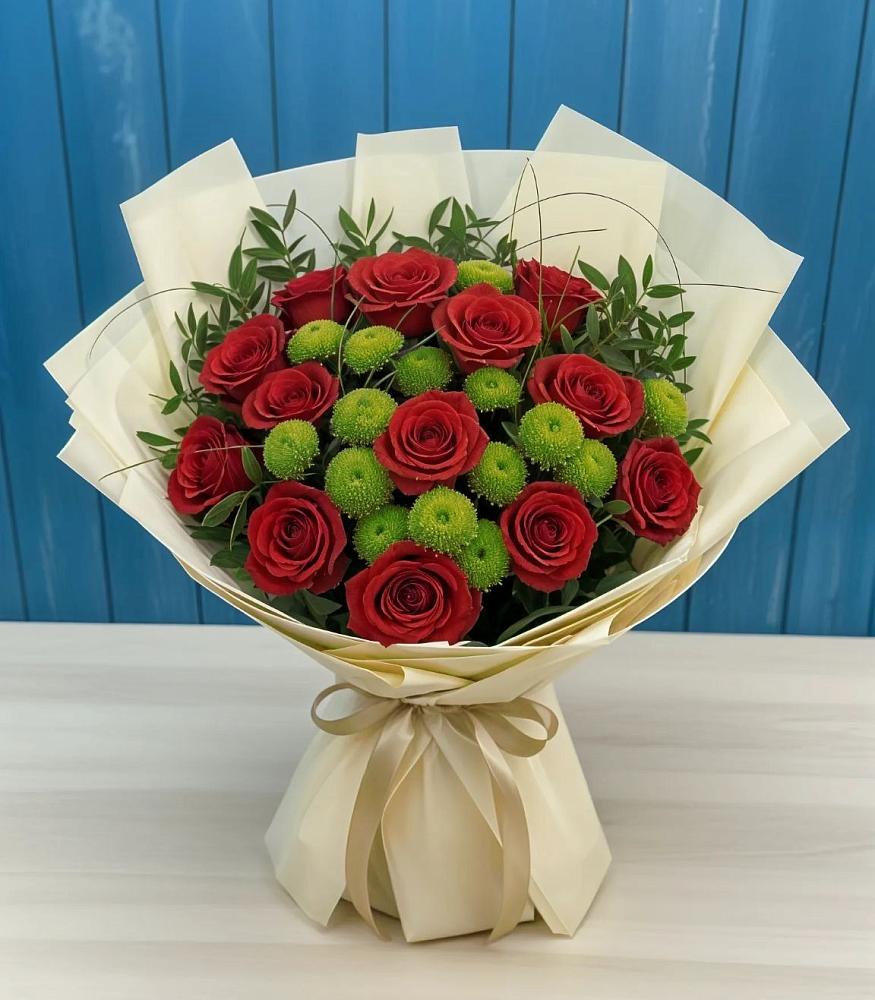 Букет цветов из: Розы и Хризантемы в Верхние Киги