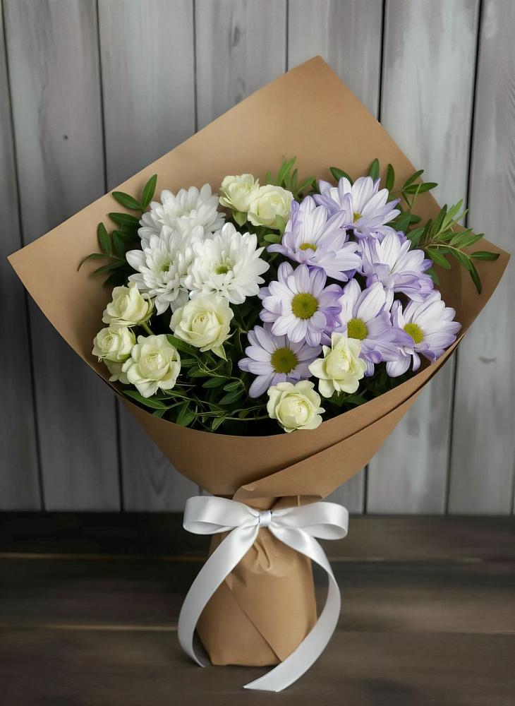 Букет цветов из: Хризантемы и Розы в Верхние Киги