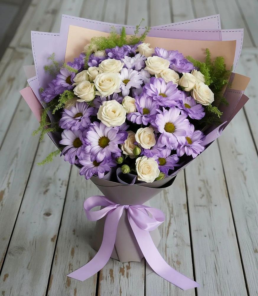 Букет цветов из: Хризантемы и Розы в Верхние Киги