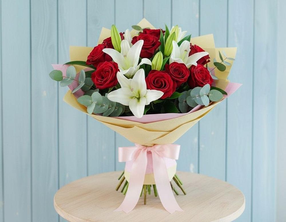 Букет цветов из: Лилии и Розы в Верхние Киги